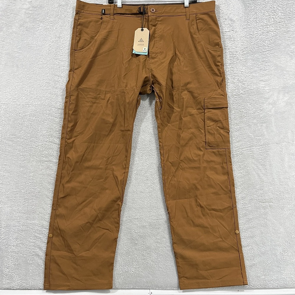 PrAna Stretch Zion Slim Pant II Pants 42x30 Sepia Brown Hiking Roll Up Belt